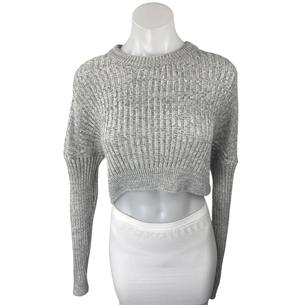 Urban Outfitters Gray Long Sleeve Ribbed Knit Crew Cropped Sweater Top Size XS